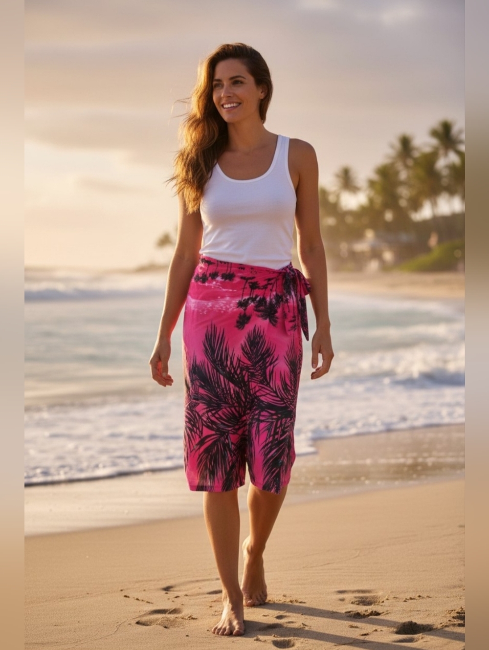 Sarong Thai Wrap Fisherman Pants Wide Leg Tie Front Pink Beach Theme Bohemian St